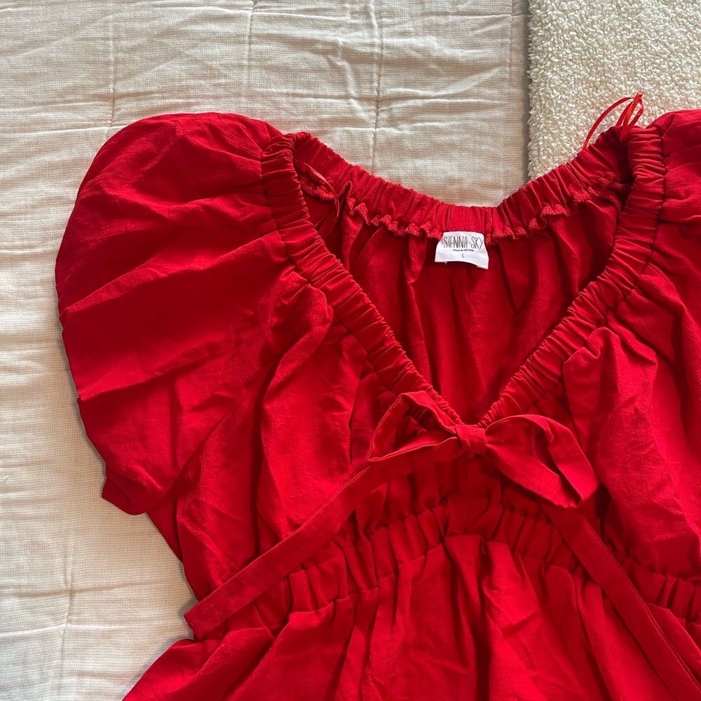 Boutique Red Puff Sleeve Top